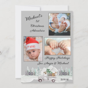 Woodland Animals Baby's 1st Christmas Photo Card