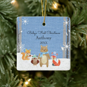 Woodland Animals Baby's First Christmas Ceramic Ornament