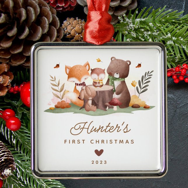 Woodland Animals Baby's First Christmas Metal Tree Decoration (Creator Uploaded)