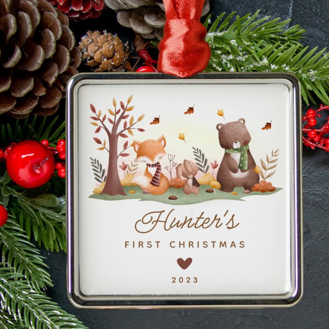 Woodland Animals Baby's First Christmas Metal Tree Decoration (Creator Uploaded)