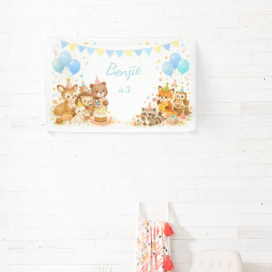 Woodland Animals Backdrop Bunny Bear Fox Pastel Banner