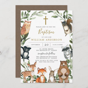 Woodland Animals Baptism/Christening Invitation