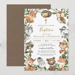 Woodland Animals Baptism/Christening Invitation