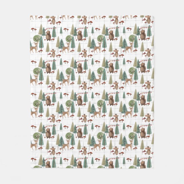 Woodland Animals Bear and Mouse Fleece Blanket (Front)
