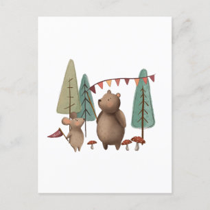 Woodland Animals Bear and Mouse Postcard