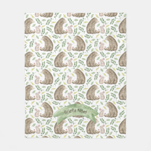 Woodland Animals Bear and Rabbit + name Fleece Blanket
