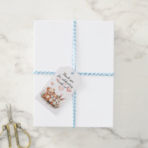 Woodland Animals Bear Fox Bunny Floral Pink Hearts Gift Tags