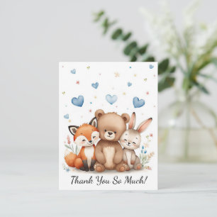 Woodland Animals Bear Fox Bunny Kids Pastel Blue Card