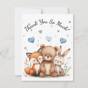 Woodland Animals Bear Fox Bunny Kids Pastel Blue Card