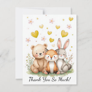 Woodland Animals Bear Fox Bunny Kids Pastel Yellow Card