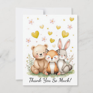 Woodland Animals Bear Fox Bunny Kids Pastel Yellow Card