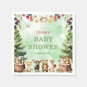 Woodland Animals Berry Flowers Baby Shower Napkin