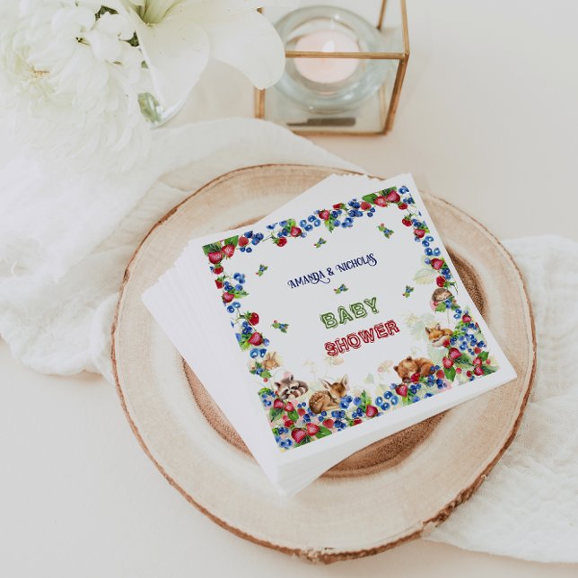 Woodland Animals Berry Greenery Baby Shower  Napkin (Creator Uploaded)