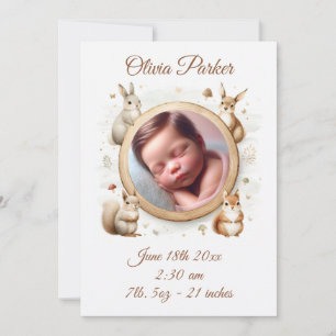 Woodland Animals Birth Announcement Card