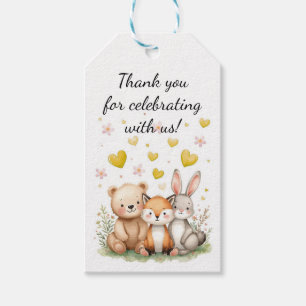 Woodland Animals Birthday Bear Fox Bunny Yellow Gift Tags