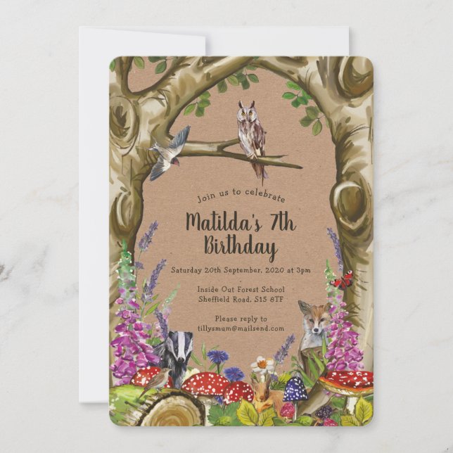 Woodland Animals Birthday Forest Invitation (Front)