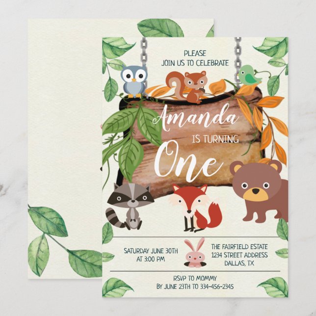 Woodland Animals Birthday Invitation (Front/Back)