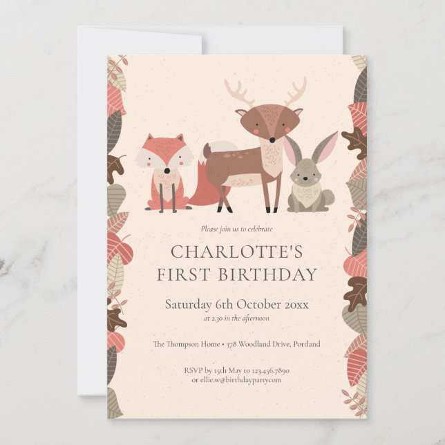 Woodland Animals Birthday Party Invitation (Front)