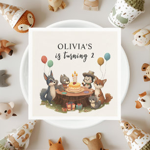 "Woodland Animals Birthday Party Kids Napkin
