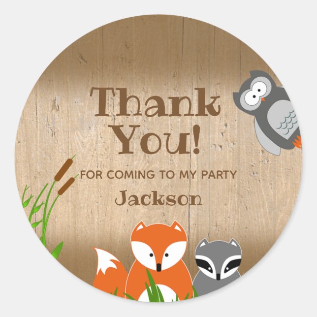 Woodland Animals | Birthday Party Thank You Classic Round Sticker (Front)