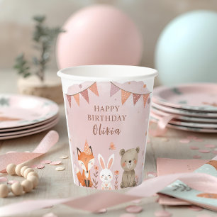 Woodland Animals Birthday Pink Party Paper Cups