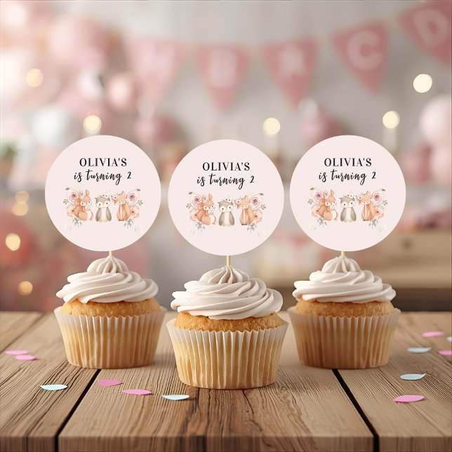 Woodland Animals Birthday Stickers | Pink Floral (Creator Uploaded)