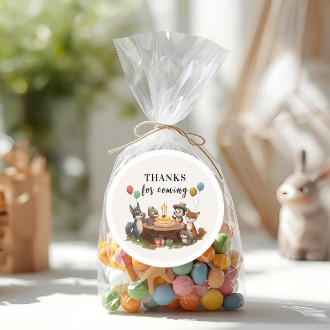 "Woodland Animals Birthday Thank You  Classic Round Sticker (Creator Uploaded)