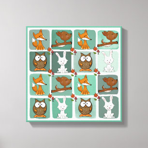 Woodland Animals Block Pattern Canvas Print