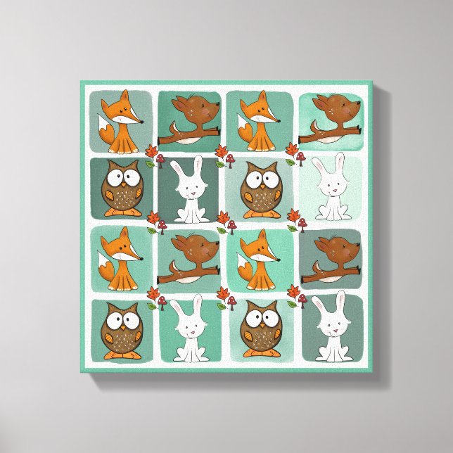 Woodland Animals Block Pattern Canvas Print (Front)