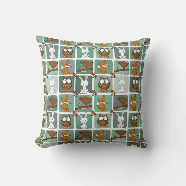 Woodland Animals Block Pattern Cushion (Front)