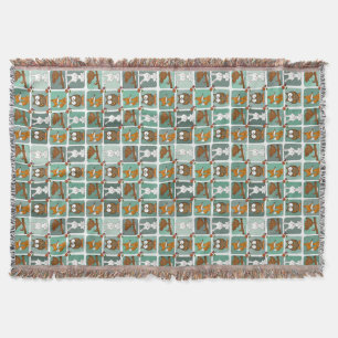 Woodland Animals Block Pattern Throw Blanket