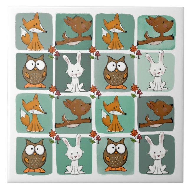 Woodland Animals Block Pattern Tile (Front)