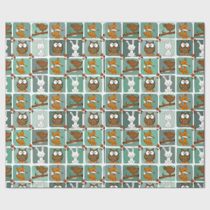 Woodland Animals Block Pattern Wrapping Paper