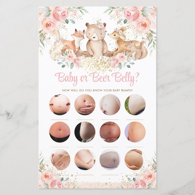 Woodland Animals Blush Floral Baby or Beer Belly (Front)