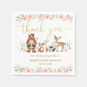 Woodland Animals Blush Floral Baby Shower Birthday Napkin