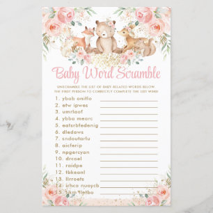 Woodland Animals Blush Floral Baby Word Scramble