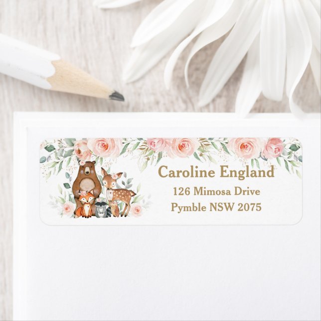Woodland Animals Blush Floral Return Address  (Insitu)