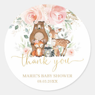 Woodland Animals Blush Floral Thank You Favour  Classic Round Sticker