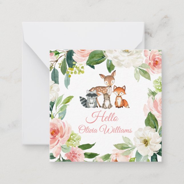 Woodland Animals & Blush Pink Flowers  Card (Front)