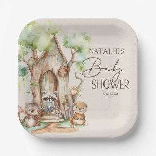 Woodland Animals Boho Baby Shower Paper Plate