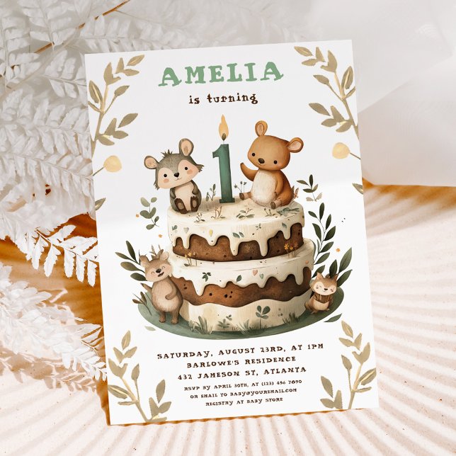 Woodland Animals Boho Child's First Birthday Invitation (Woodland Animals Boho Child's First Birthday Invitation)