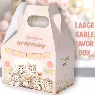 Woodland Animals Boho Girl 1st Birthday Large Favour Box