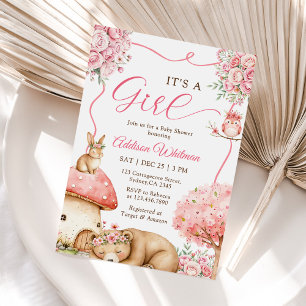 Woodland Animals Boho Girl Baby Shower  Invitation