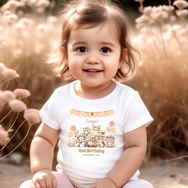 Woodland Animals Boho Name Girl 2nd Birthday  Toddler T-Shirt (Woodland Animals Boho Name Girl 2nd Birthday Toddler T-shirt)