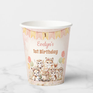 Woodland Animals Boho Pastel Girl 1st Birthday  Paper Cups