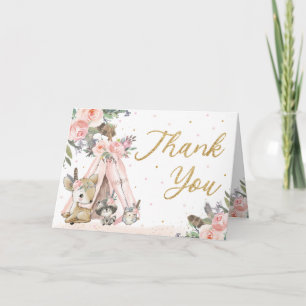 Woodland Animals Boho Tribal Baby Shower Birthday Thank You Card