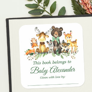 Woodland Animals Bow Baby Shower Bookplate Labels