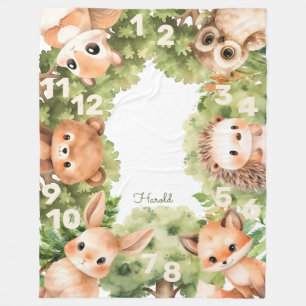 Woodland Animals Boy Baby Shower Milestone Fleece Blanket