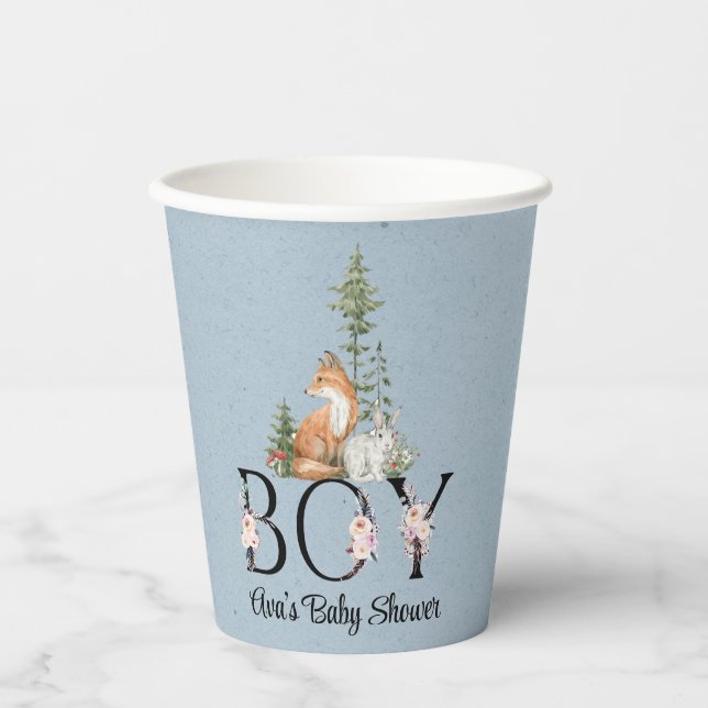 Woodland Animals Boy Baby Shower Paper Cups (Front)