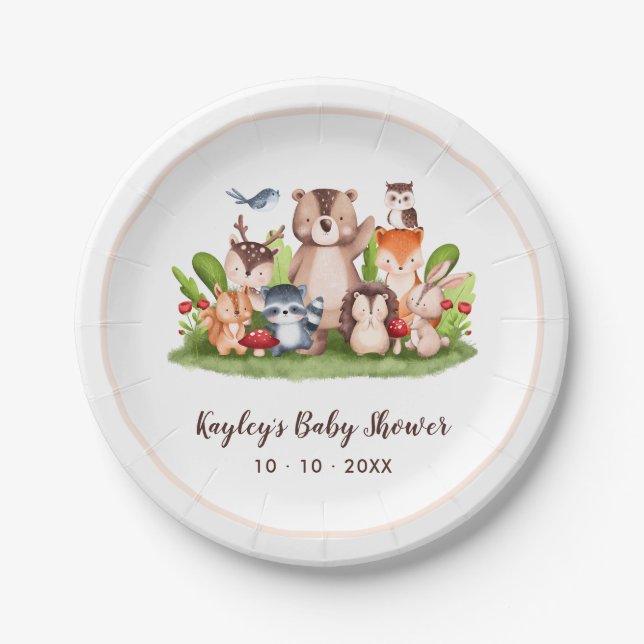 Woodland Animals Boy Baby Shower Paper Plates (Front)